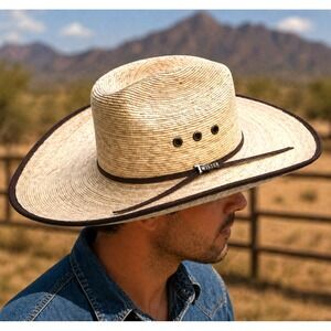 Twister Men's Brown Fired Palm Western Cowboy Hat 4.25" Brim EUC Size 7.5